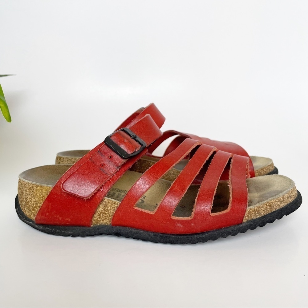Mephisto Red Leather assymetrical cut-out sandals 35 - Picture 5 of 10
